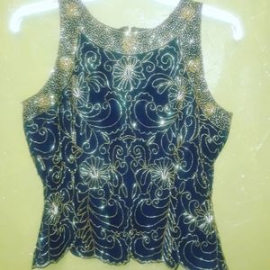 Jeweled & pearled embroidered Tank